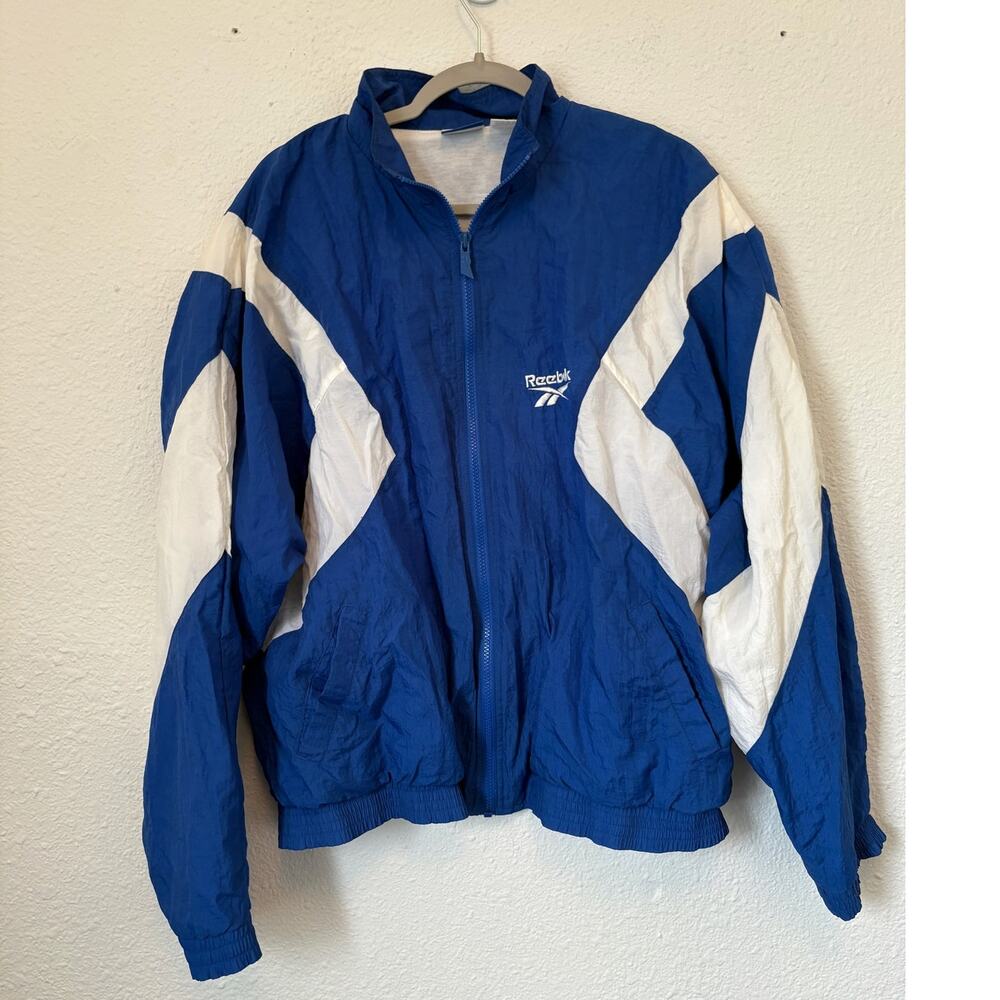 Vintage Reebok Y2K Windbreaker Jacket Blue White Athletic Gorpcore